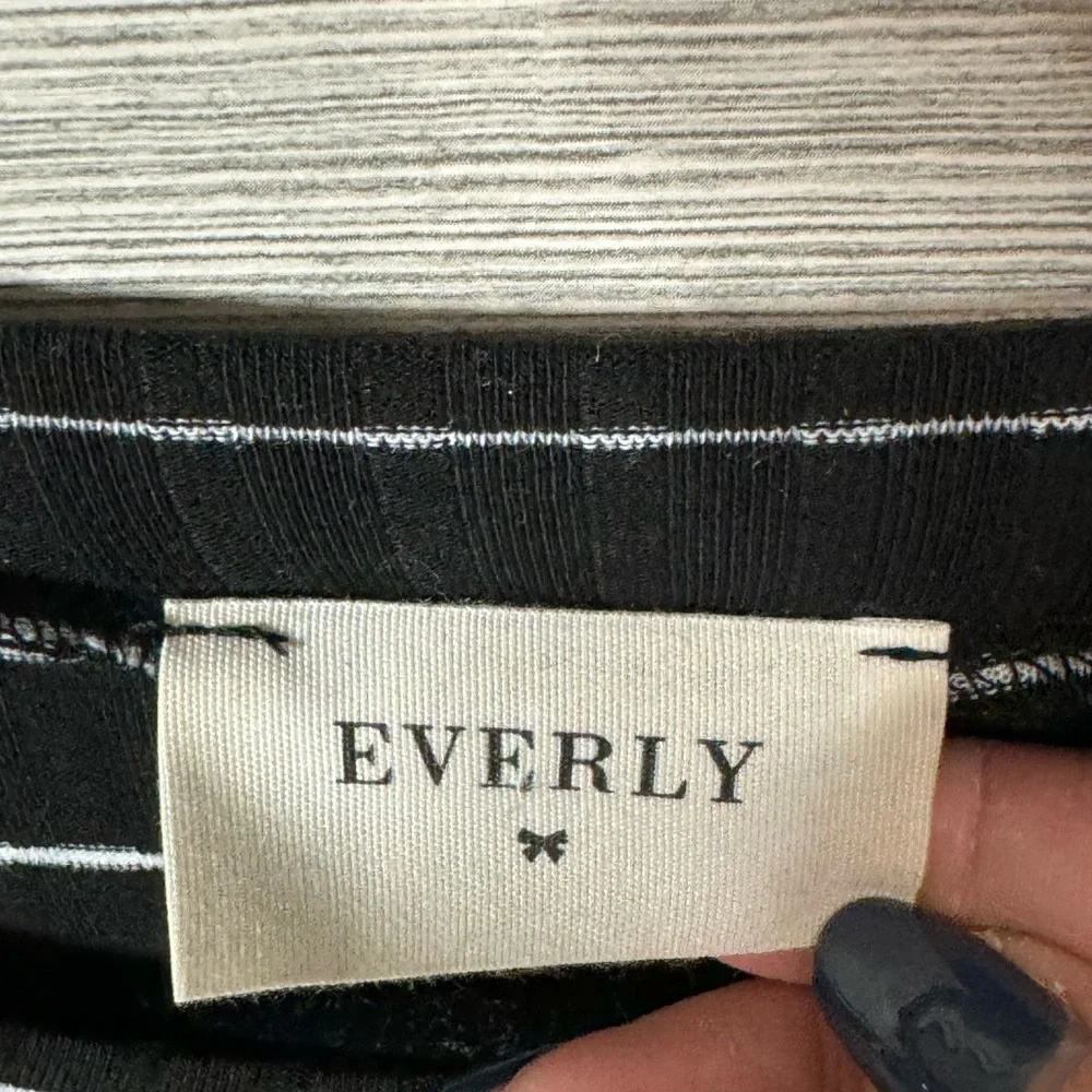 Every Black with White Stripe Ribbed Bodycon Tie-Wrap Dress Size Medium Mini - Picture 6 of 8